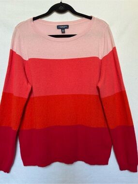 Lands' End Women’s Sweater 1X 100% Cashmere Crewneck Long Sleeve Colorblock Soft